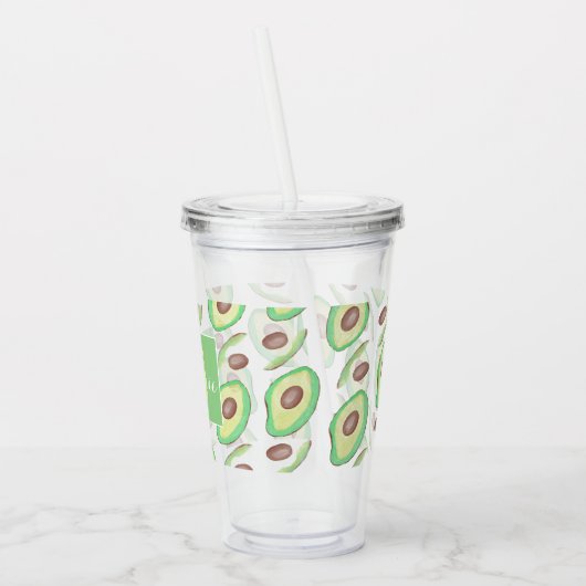Avocado Pattern Hand Drawn Name Monogram Acryl Drinkbeker (Links)