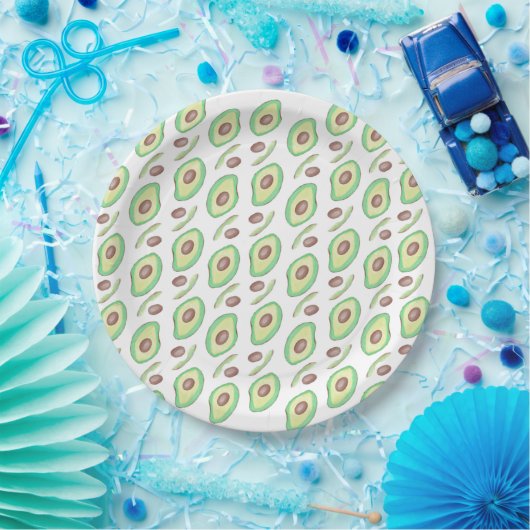 Avocado Pits Slices Fruit Hand Drawn Pattern Papieren Bordje (Feest)