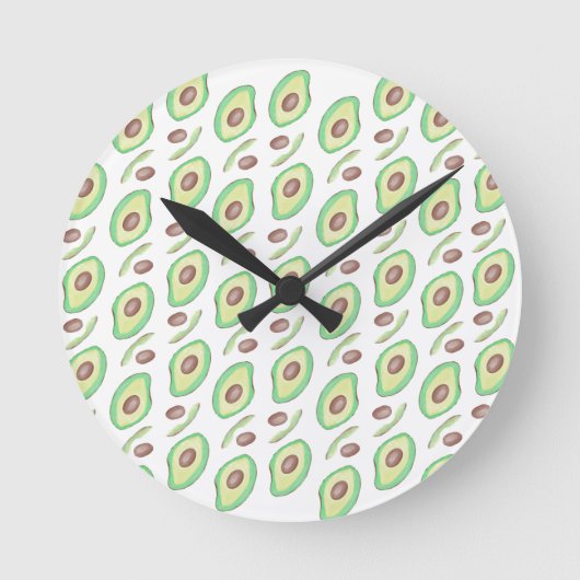 Avocado Pits Slices Fruit Hand Drawn Pattern Ronde Klok (Voorkant)