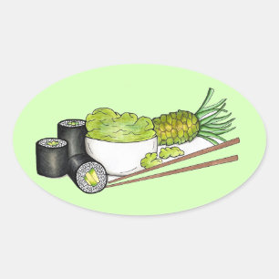 Avocado Rolls Wasabi Sushi Japans eten Ovale Sticker