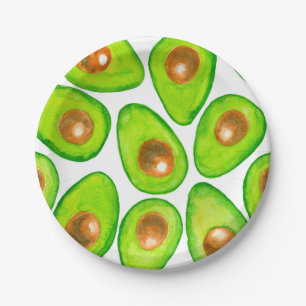 Avocado snijdt waterverf papieren bordje