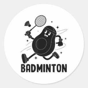 Avocado Speelt Badminton Gezond Vegetarisch Voedse Ronde Sticker