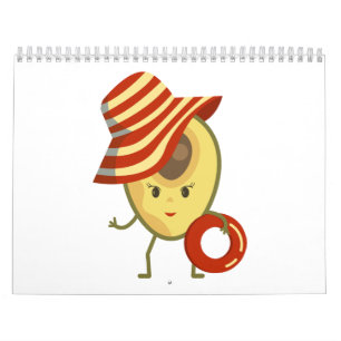 Avocado strandmeisje met zon-pet en zwemring kalender
