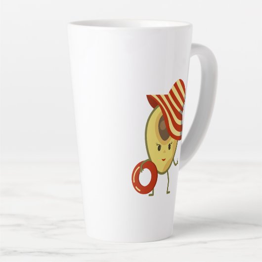 Avocado strandmeisje met zon-pet en zwemring latte mok (Rechterhoek)