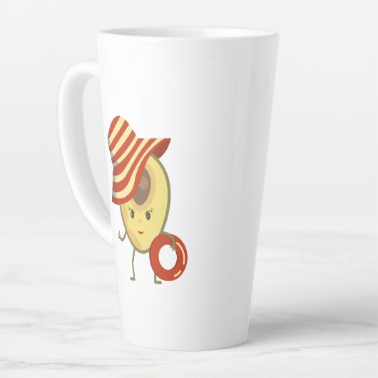 Avocado strandmeisje met zon-pet en zwemring latte mok (Linkerhoek)