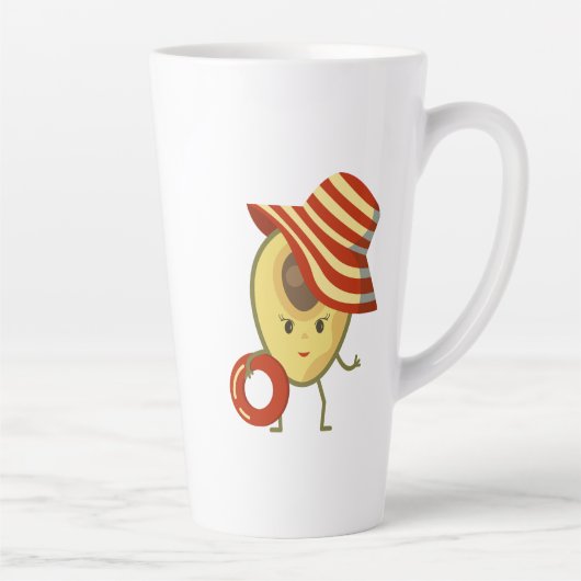 Avocado strandmeisje met zon-pet en zwemring latte mok (Rechts)