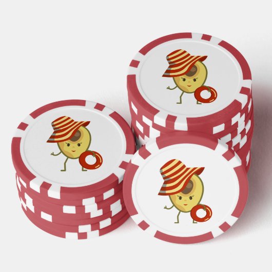 Avocado strandmeisje met zon-pet en zwemring poker chips (Opstapeling)