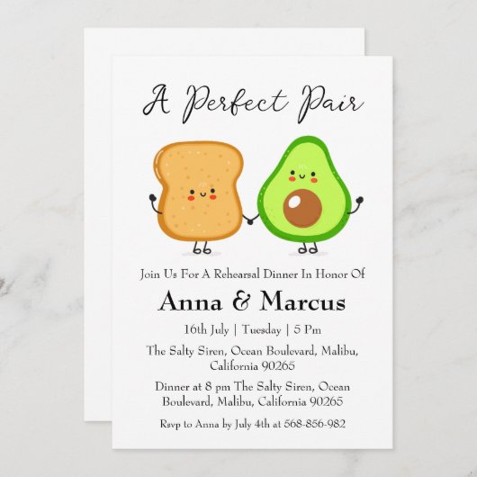 Avocado & Toast een perfecte paar bruids diner Kaart (Voorkant / Achterkant)