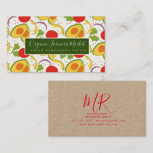 Avocado Tomato Salad Greenery Pattern Visitekaartje (Voorkant / Achterkant)