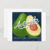 Avocado Vintage Fruit Label Retro Briefkaart (Voorkant / Achterkant)