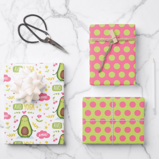Avocado Yoga Wrapping Paper Set van 3 (Voorkant)