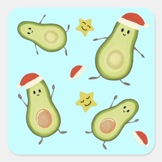 Avocados en Kerstmis Vierkante Sticker (Voorkant)
