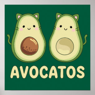 Avocado's Kawaii Cat & Avocado Poster