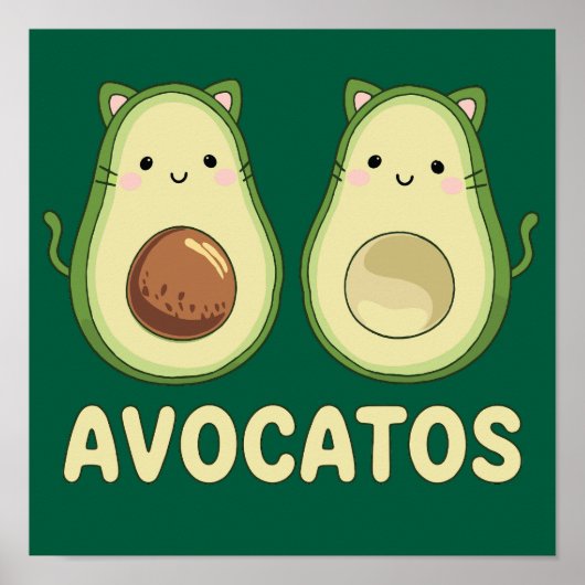 Avocado's Kawaii Cat & Avocado Poster (Voorkant)