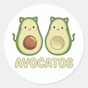 Avocado's Kawaii Cat & Avocado Ronde Sticker