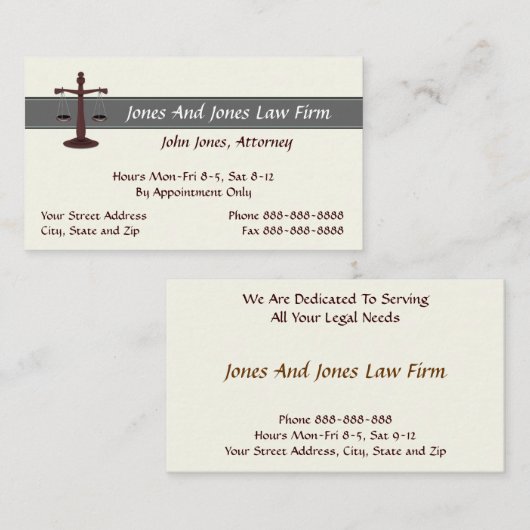 Avocat de droit Carte de visite (Devant / Derrière)