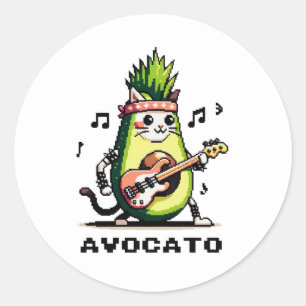 Avocato Bassist - Punk Cat Avocado Pixel Art Ronde Sticker