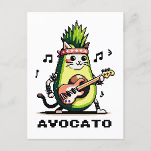 Avocato - Grappige Pixel Art Avocado Kat spelen Ba Briefkaart