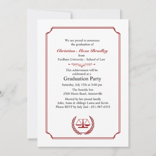Avocats Corner Red Graduation Invitation (Devant)