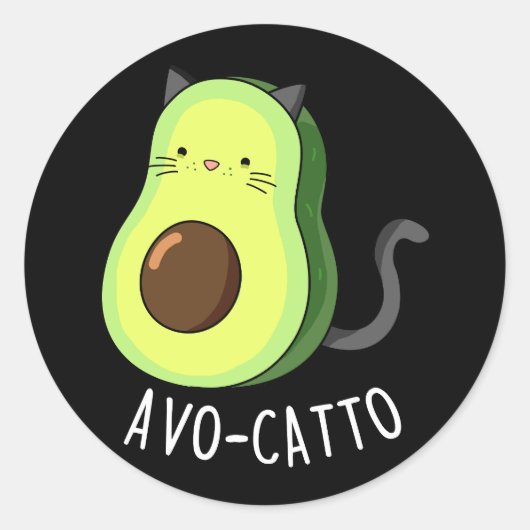 Avocatto Funny Avocado Cat Pun Dark BG Ronde Sticker (Voorkant)