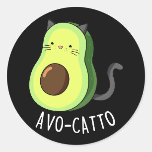 Avocatto Funny Avocado Cat Pun Dark BG Ronde Sticker