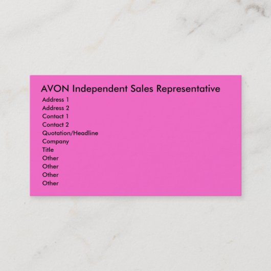 AVON Independent Sales Representative, Adres ... Visitekaartje (Voorkant)