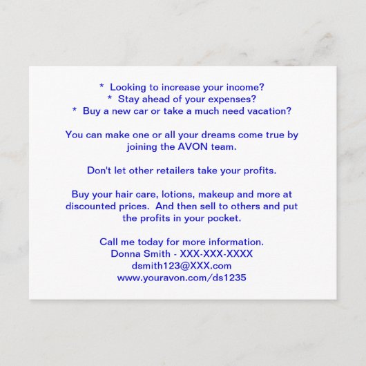 AVON Recruiting Post Card Briefkaart (Voorkant)