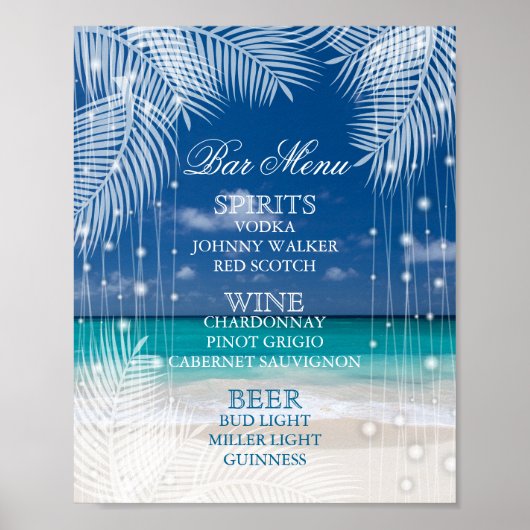 Avond Beach Wedding - Menu Bar Poster (Voorkant)