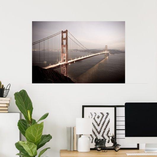 Avond bij de drukwerk Golden Gate Bridge Poster (Thuiskantoor)