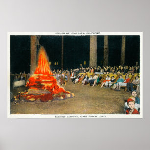 Avond Bonfire in Giant Forest Lodge Poster