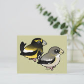 Avond Grosbeak-paar Briefkaart (Staand voorkant)