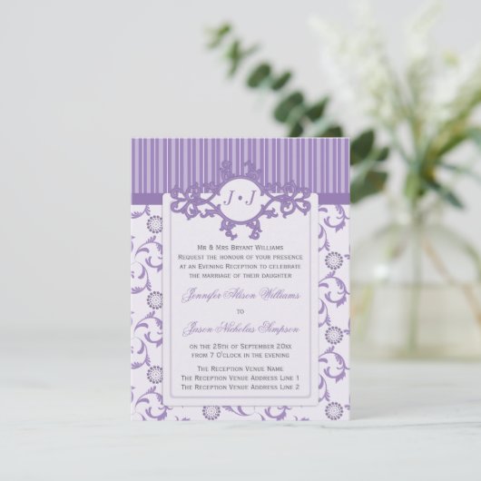Avond huwelijksuitnodiging in lavender Pattern Kaart (Staand voorkant)