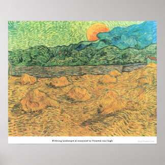 Avond landschap in moonrise door Vincent van Gogh Poster