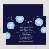 Avond Party Lantern Wedding Invitation in Blue Kaart (Voorkant / Achterkant)