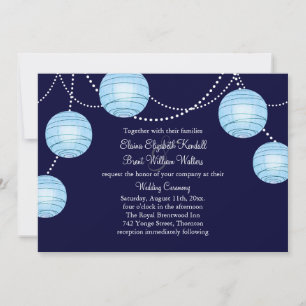 Avond Party Lantern Wedding Invitation in Blue Kaart
