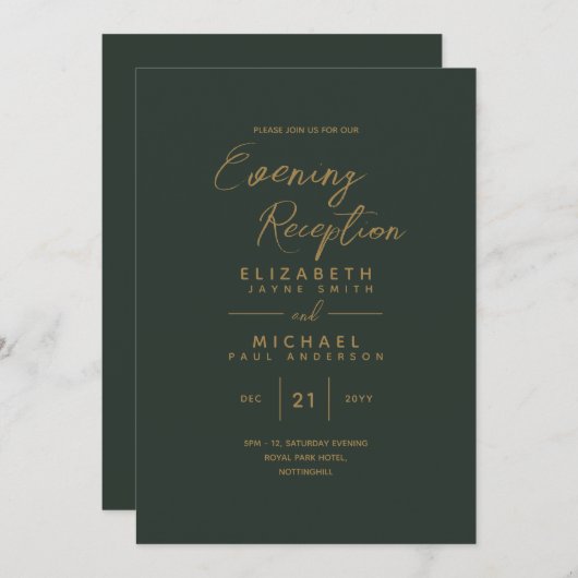 AVOND Receptie Uitnodigingen Groen Gouden Bruiloft (Voorkant / Achterkant)