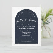 Avond Starlight Navy Blue Arch & Stars Wedding Kaart (Staand voorkant)
