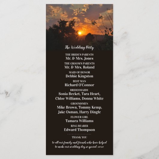 Avond Sunset Scene, Rustic Wedding Programma (Achterkant)