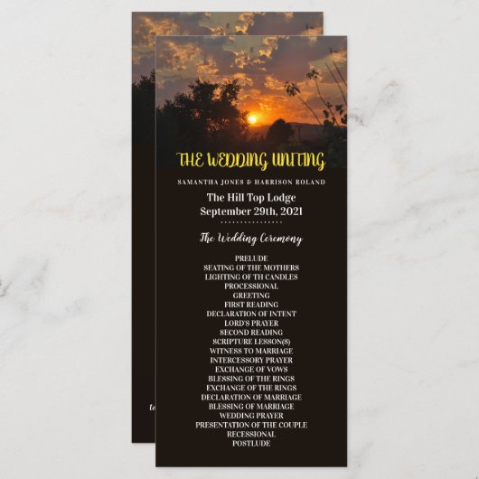 Avond Sunset Scene, Rustic Wedding Programma (Voorkant / Achterkant)