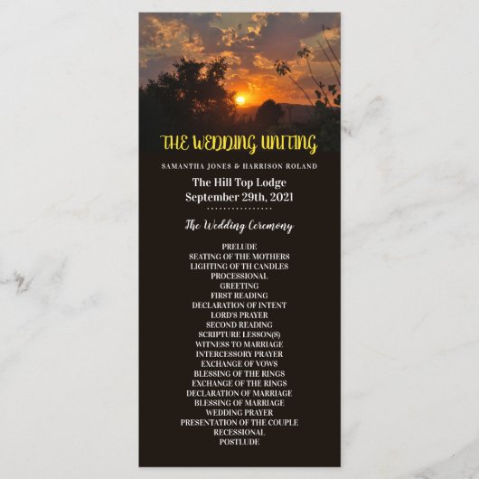 Avond Sunset Scene, Rustic Wedding Programma (Voorkant)