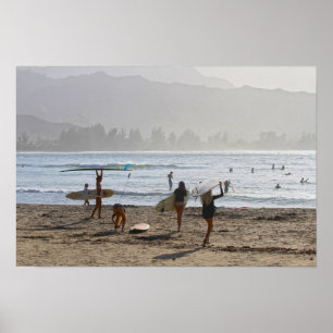 Avond Surfers, Hanalei Bay, Kauai Poster