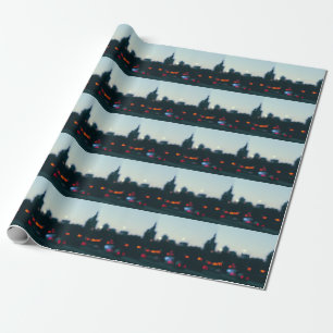 Avond Warschau: Wazige Silhouet van de Stad. Cadeaupapier