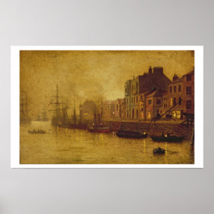 Avond, Whitby Harbour, 1893 (olie aan boord) Poster