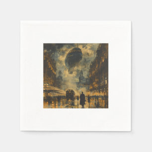 Avondaankomst - een steampunk straatbeeld servet