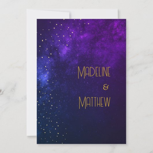 Avondhemel Astrale Gouden Sterren Paarse Bruiloft  Kaart (Achterkant)