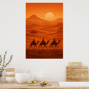 "Avondkaravaan Woestijn Silhouet Muurkunst Poster