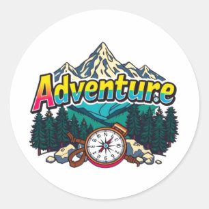 Avonturenberg – Outdoor Wandelen Natuur Design  Ronde Sticker