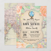 Avontuur Baby shower Roze Bloemen Kaart Reizen Wer (Voorkant / Achterkant)