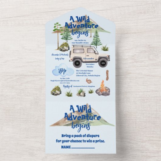 Avontuur Baby shower Waterverf Camper All In One Uitnodiging (Binnen)