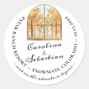 Avontuur Begin Mountain Forest Landschap Wedding Ronde Sticker